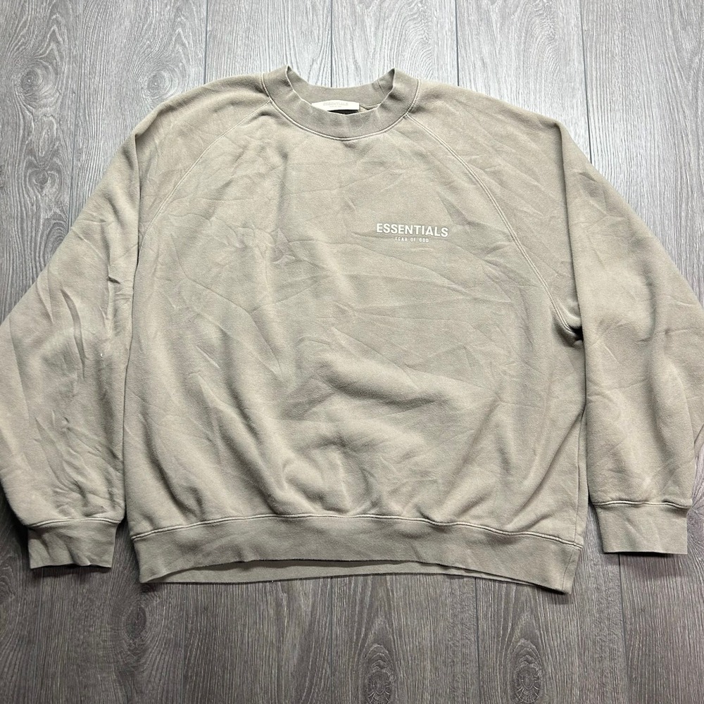 Fear of God Essentials Crewneck Sweatshirt Taupe Tan Mens XL Oversized Raglan